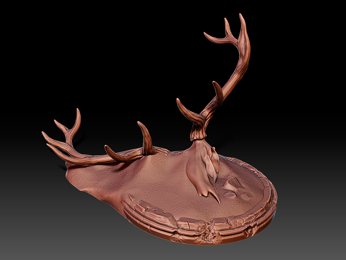 Digital Sculpture of an Elk Antlers on Pedestal. Sculptural Holder for Alternative Jewelry.